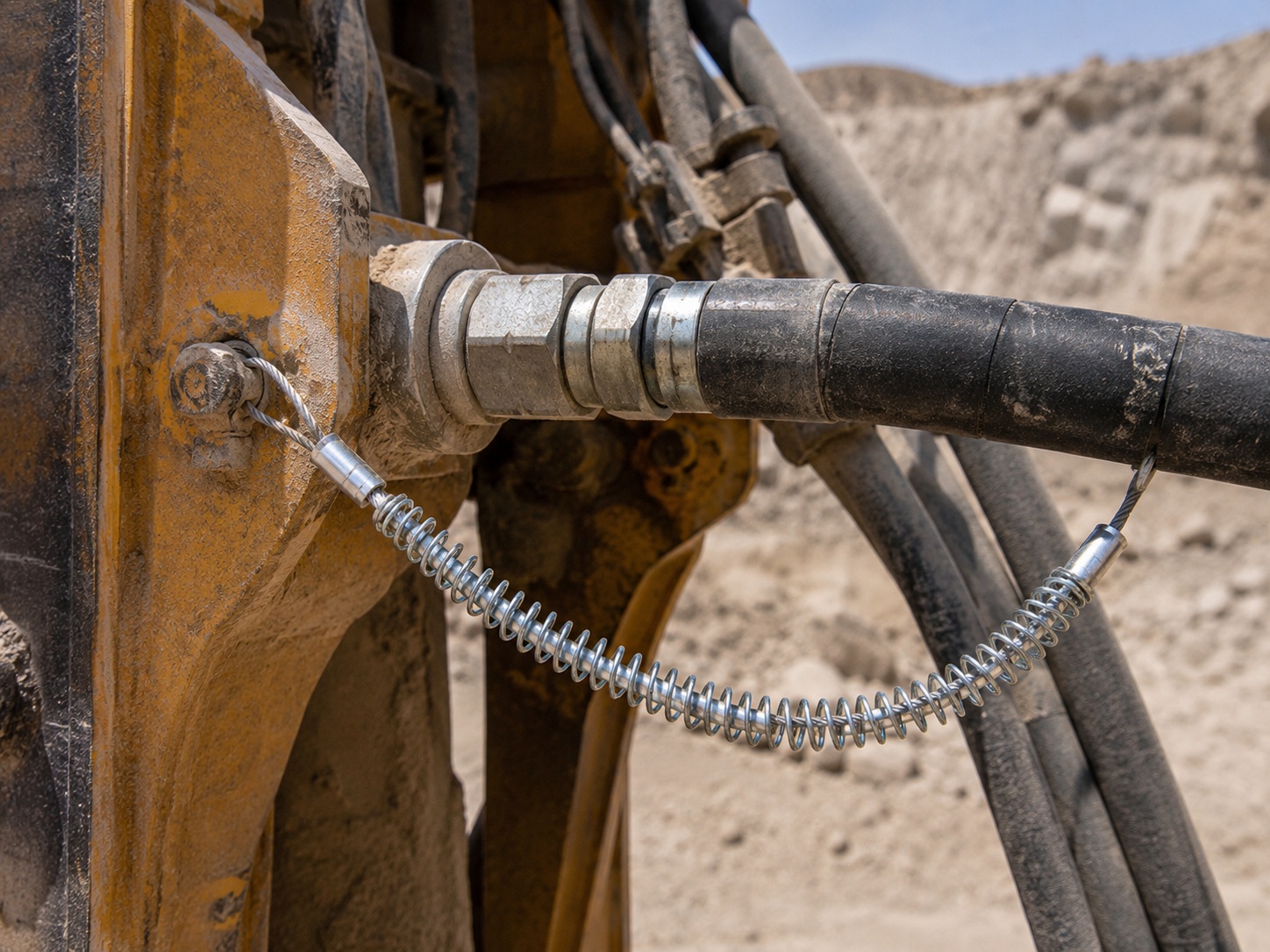 Mining ضبط الجلد الخرطوم الهيدروليكي installed on heavy equipment hose connection Mining ضبط الجلد الخرطوم الهيدروليكي installed on heavy equipment hose connection