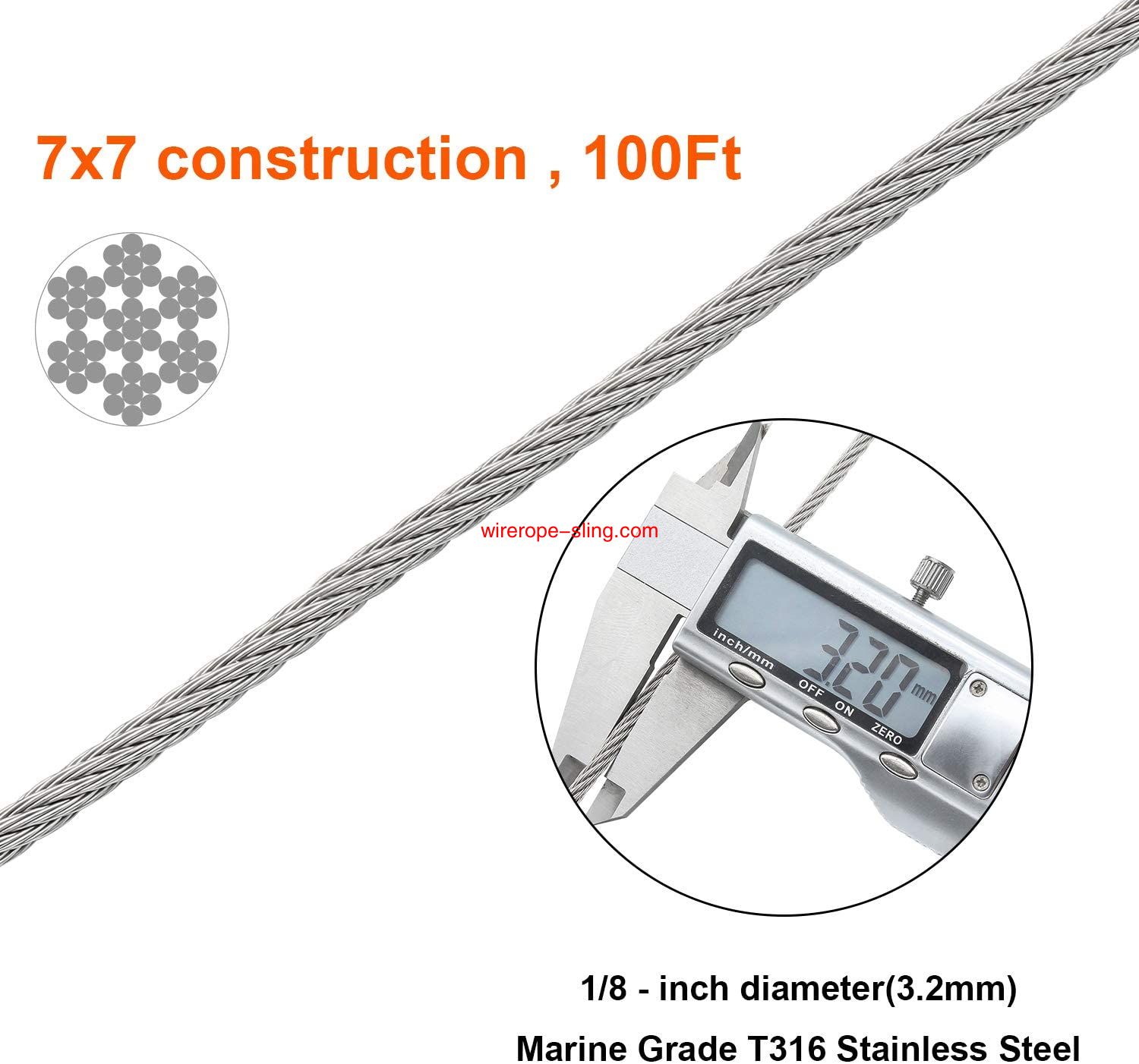 الصف 3mm الفولاذ المقاوم للصدأ الفولاذ المقاوم للصدأ حبل الأسلاك والكابلات المستخدمة في الطائرات الدرابزين ، سطح السفينة ، ديي الدرابزين ، قدم 100