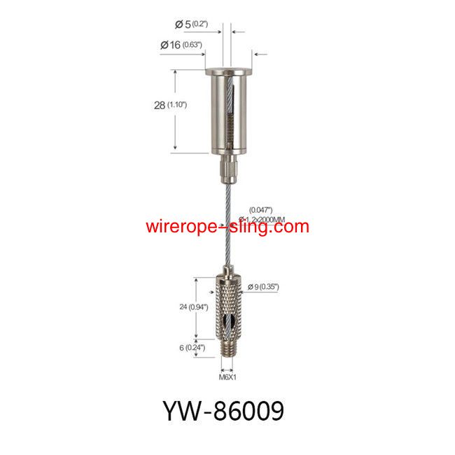 النحاس سقف الملحقات M6 الخيوط أسلاك الفولاذ تعليق النظام مع مخرش yw86009
